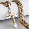 Collana Pendente Crocifisso Catena Bizantina Cristo Gesù Multistrato Cristallo Acciaio Inossidabile Gioiello Regalo