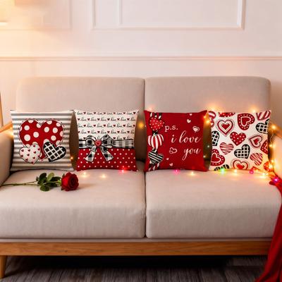 Valentine's Day Pillow Covers 18x18 Inch Decorative Throw Pillow Covers Set Of 4 Valentine's Day Pillow Covers Cushion Covers For Sofa Decor