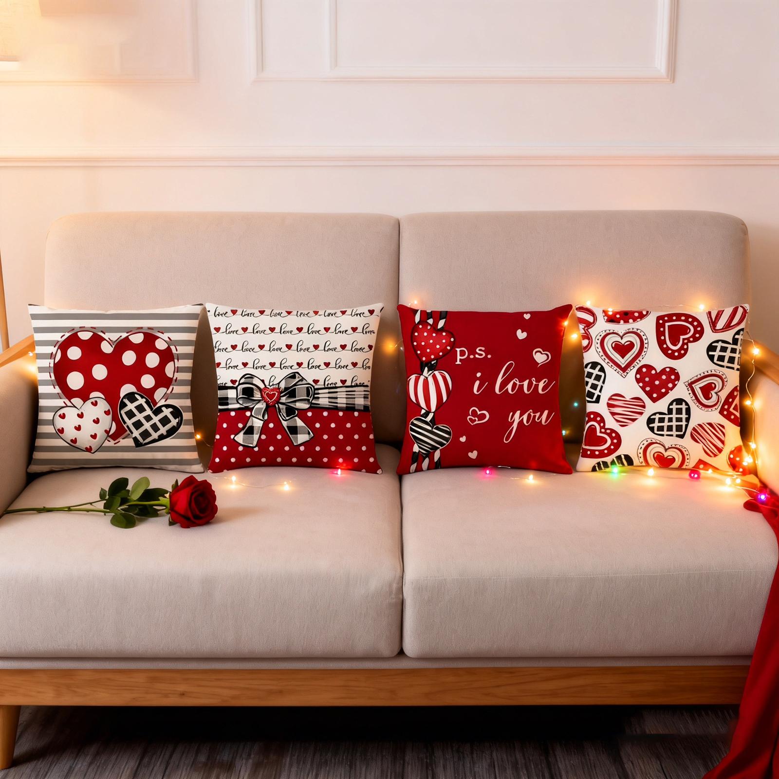 

Valentine s Day Pillow Covers 18x18 Inch Decorative Throw Pillow Covers Set Of 4 Valentine s Day Pillow Covers Cushion Covers For Sofa Decor One Size