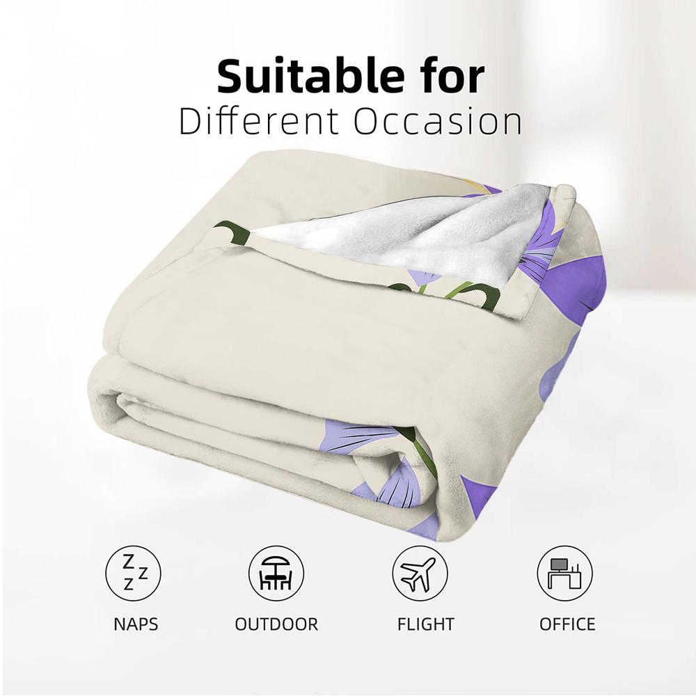 Minimal Side Purple Bloom Anime Cartoon Flannel Blanket Soft Warm Throw for Bedroom Sofa Car Kids Holiday Gift