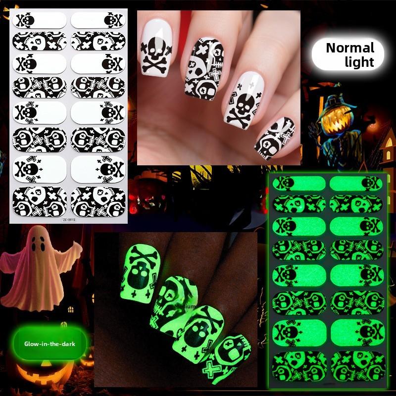 New Luminous Halloween Nail Art Sticker 16 Nail Oil Film Nail Sticker European and American Dark Nail Art Sticker