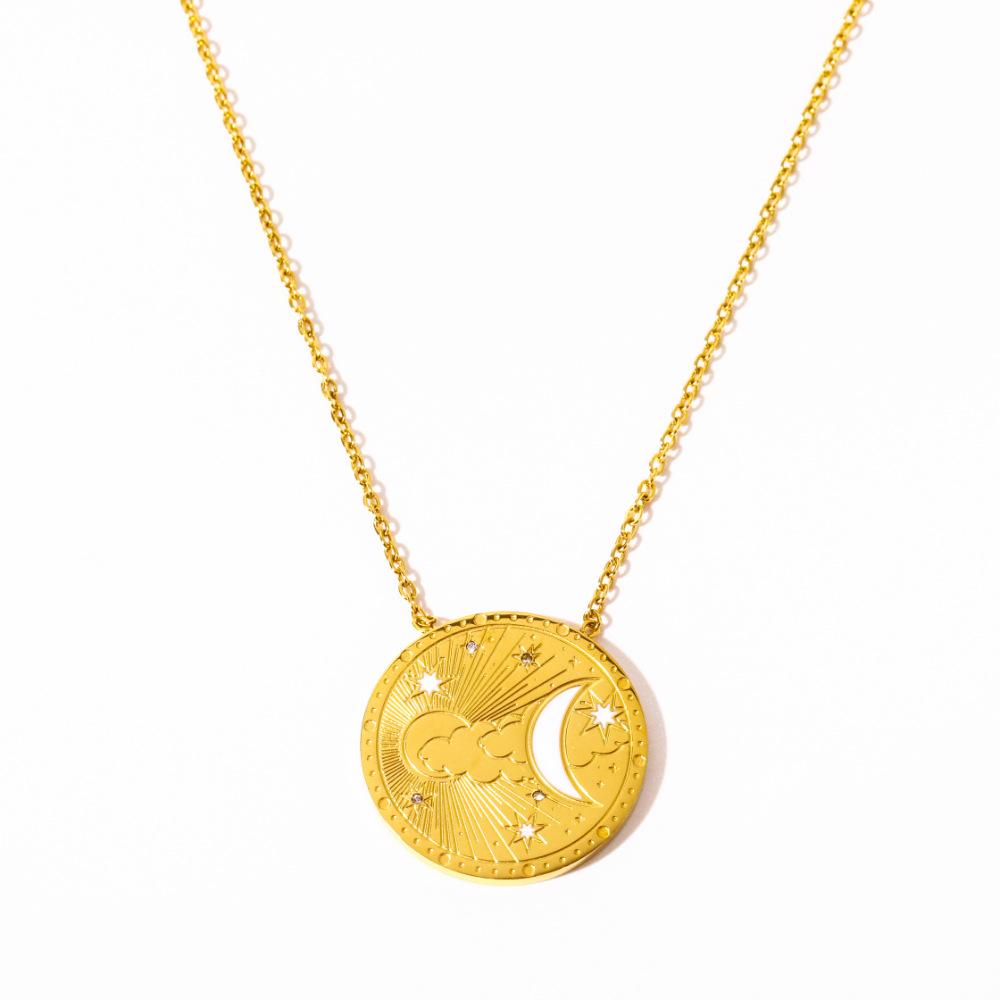 Hainon Stainless Steel Necklace Sweater Chain Sun Moon Stars Pendant Necklace