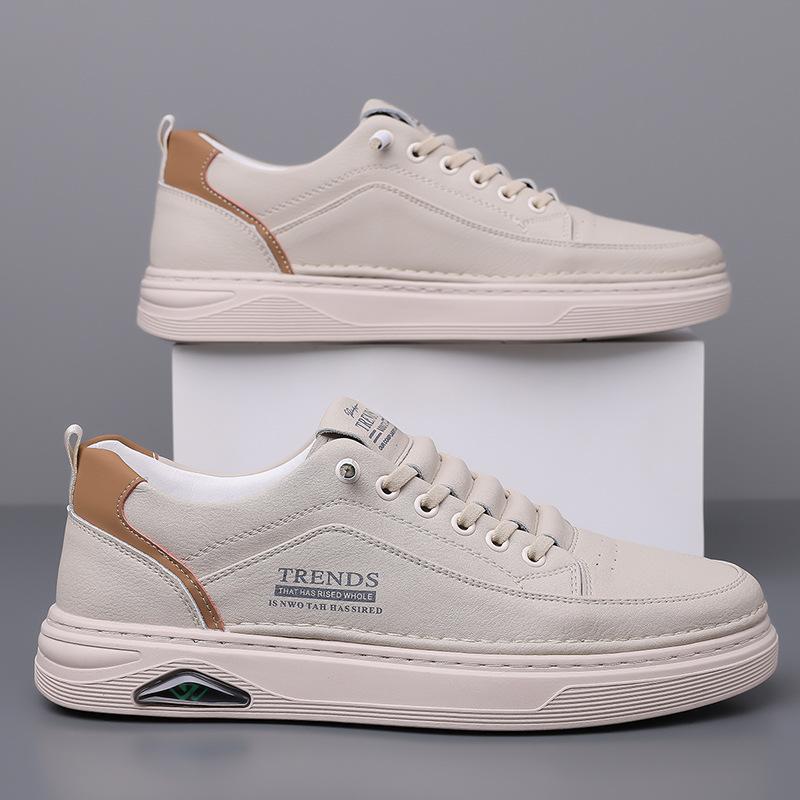 

Men s shoes 2025 summer new men s fashion trendy with leather board shoes comfortable teenager lace-up casual trendy shoes 44 бежевий