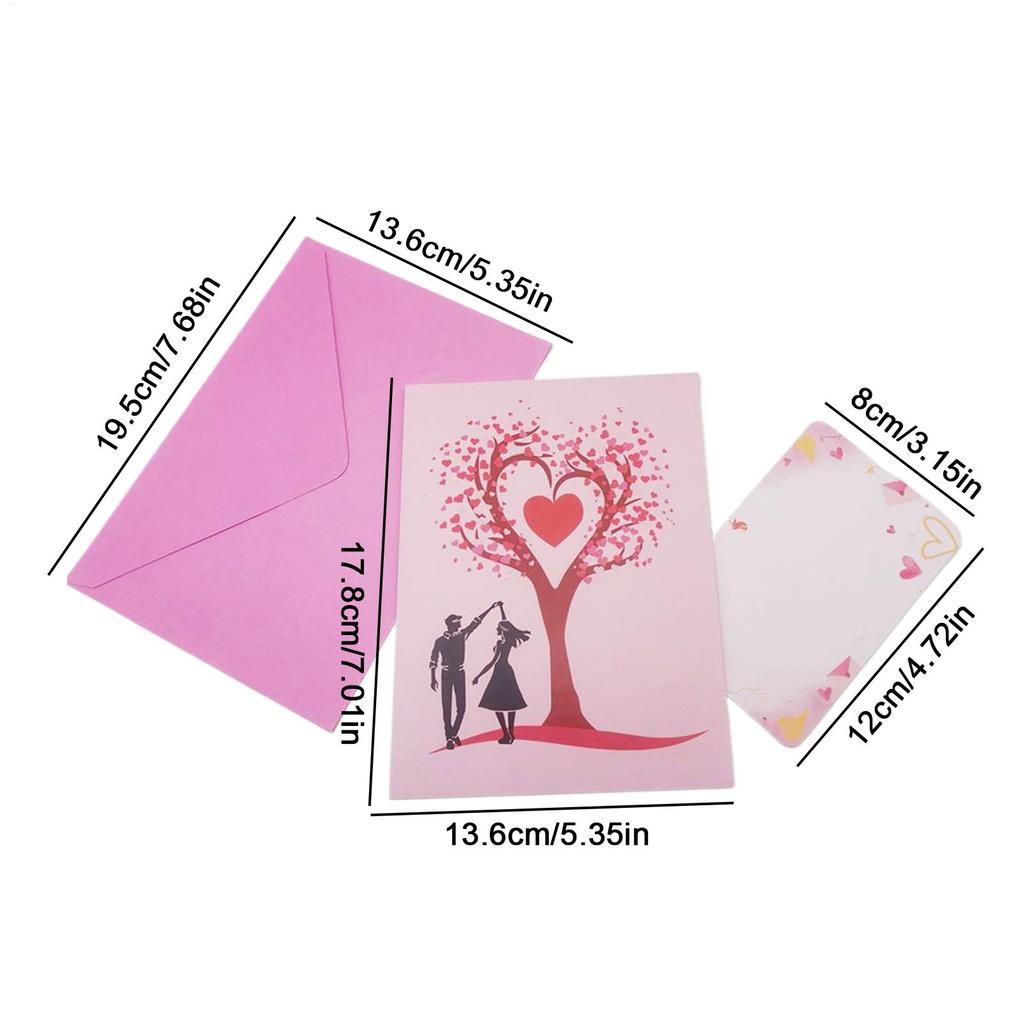Romantic 3D Heart Tree Greeting Card Paper Sculpture Blessing Pop-Up Valentine's Day Wedding Invitation Cards Elegant Envelope