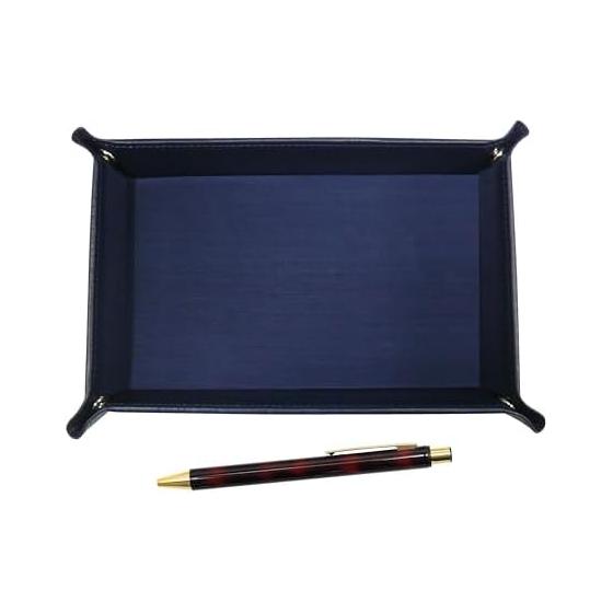 Japanese Shibo Cowhide Pen Tray (Blue) & NQ30 Thick Barrel Metal Straight Knock Ballpoint Pen Set (Marble)