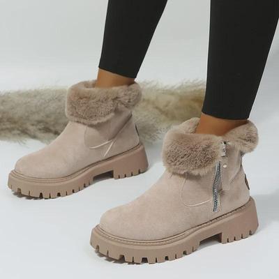 Botas de Neve Femininas da Moda 2023 de Cano Médio com Forro Quente de Veludo Felpudo