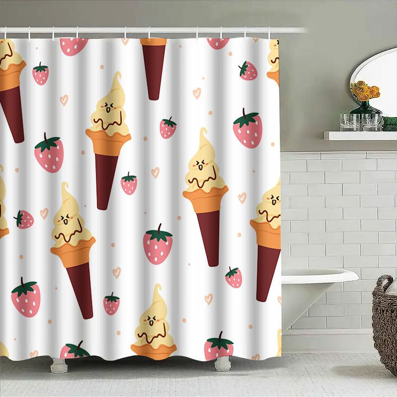 Ice Cream Cone Shower Curtain Cute Strawberry Design For Bathroom Decor Modern Printed Polyester Fabric Various Sizes Available