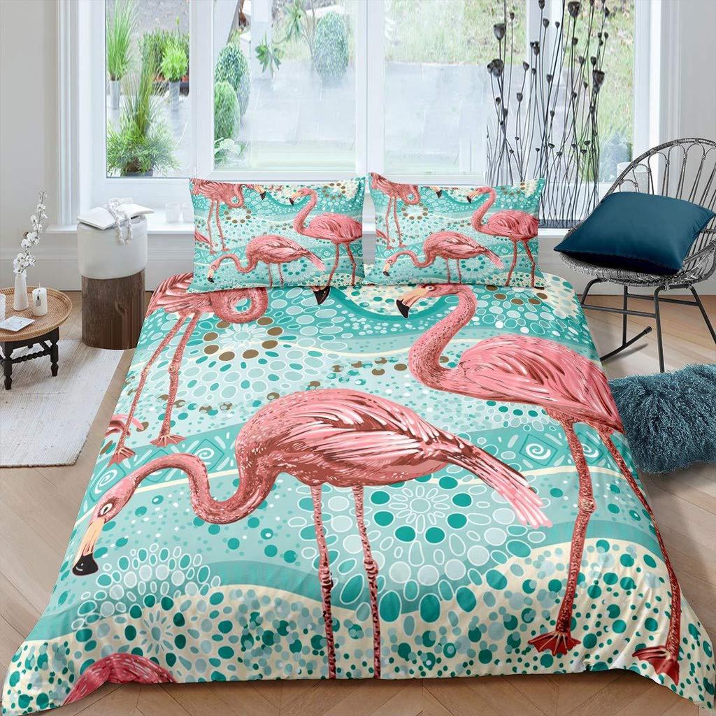 Tropical Flamingo Pattern Quilt Cover Bedding Set Three-Piece Quilt Cover Suitable For Bedroom Decoration