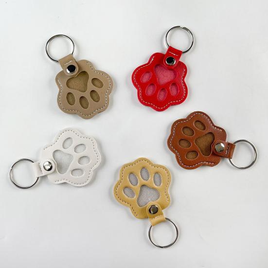 Pet Memorial Keychain Faux Leather Cat Claw Design Pet Hair Storage Pouch Pet Fur Keepsake Keyring for Pet Lovers