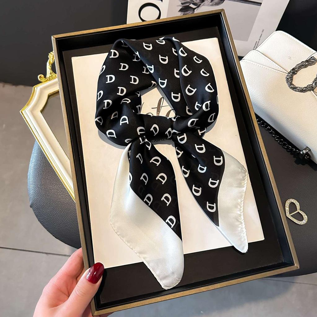 High Quality Luxury Print Silk Square Scarf Women Soft Satin Horse Hairband Neckerchief Office Hijab Headband Foulard Bag Ribbon