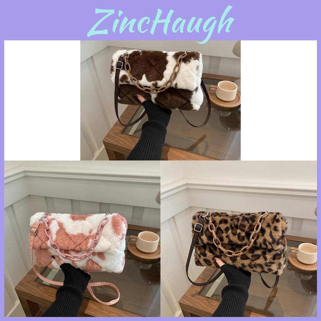 Plush Leopard Print Small Shoulder Bag With Top Flap For Daily Fashion