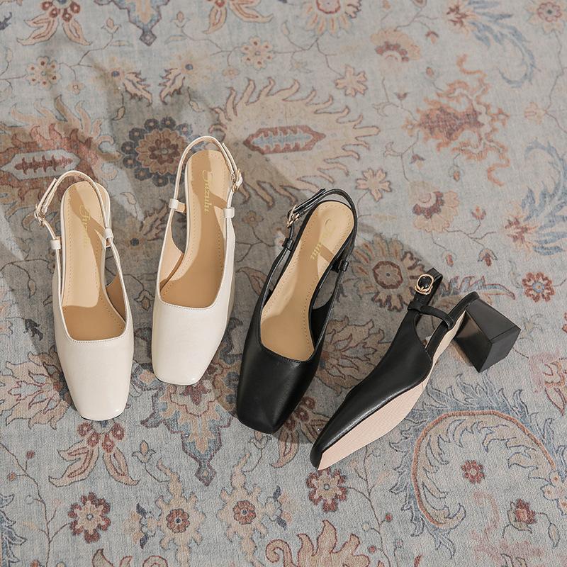 Minimalist Style Solid Color Plain Single Shoes Women's French Elegance 2025 Summer New Fashionable Versatile Bag Head Empty Sandals