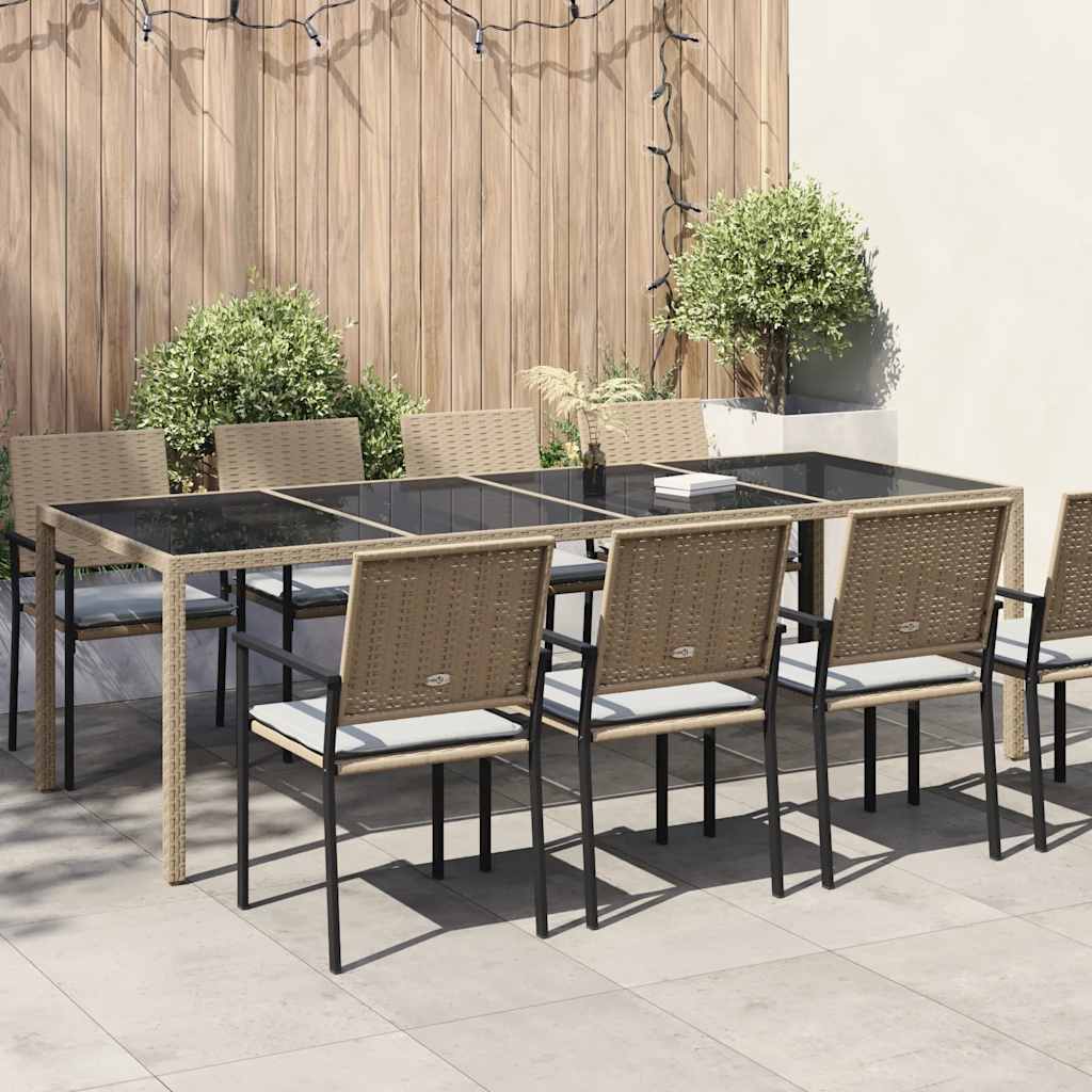 vidaXL Gartentisch Beige 250x100x75 cm Hartglas und Poly Rattan