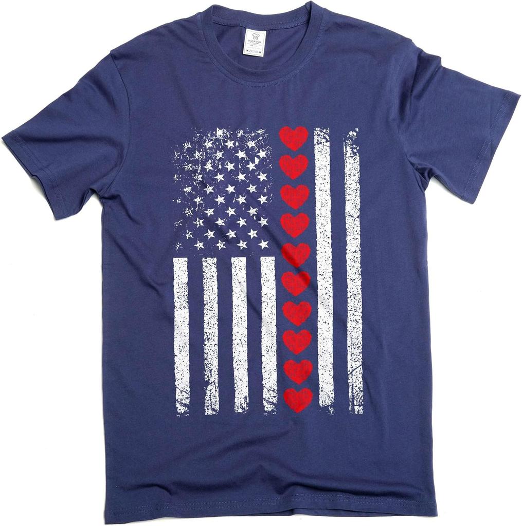 Men's USA Patriotic Flag Love T-Shirt 4th of July Independence Day Love USA tee Shirt