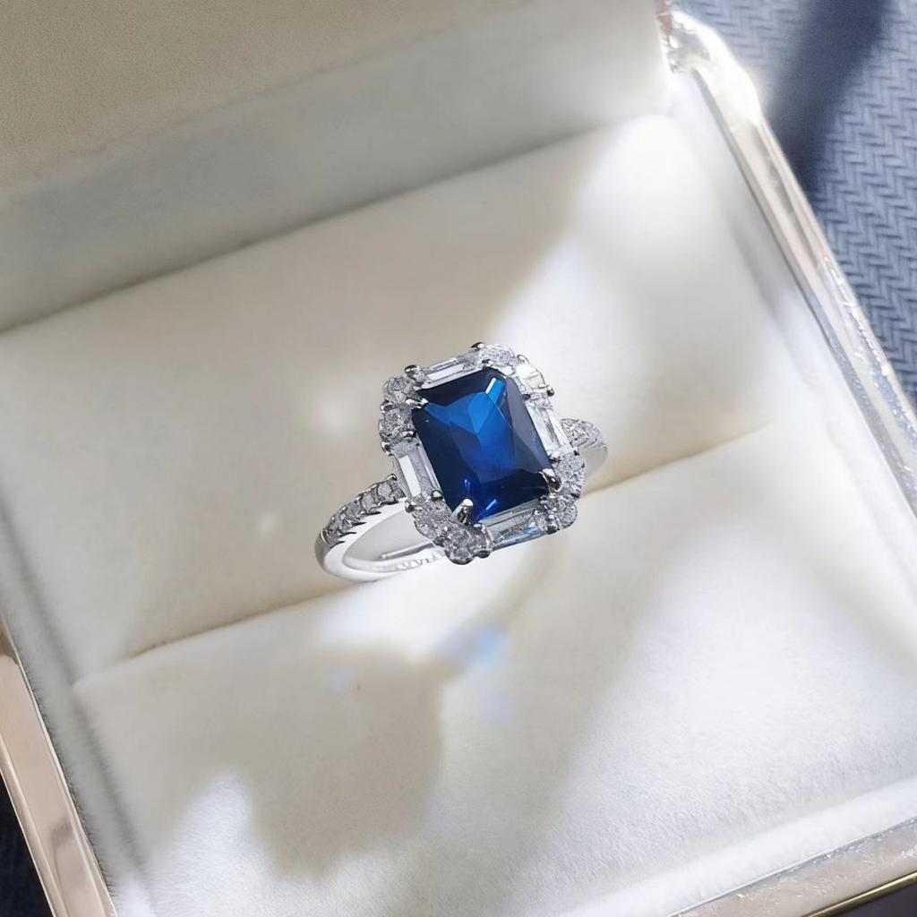 Deluxe Jewelry Cultivated Ruby Ring For Women, Classic Fashion 7 * 9 Rectangle Emerald Ring