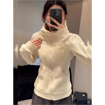 Velvet Thickened Hooded Sweatshirt for Women Spring Zipper Versatile Long-sleeved Top Korean Style Cardigan Jacket