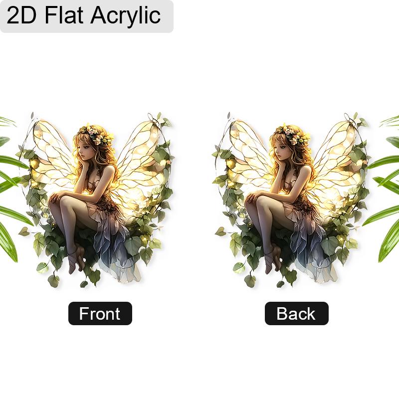 Acrylic Floral Fairy Suncatcher, Stained Glass Style Window Hanging Ornament for Fantasy and Nature Lovers