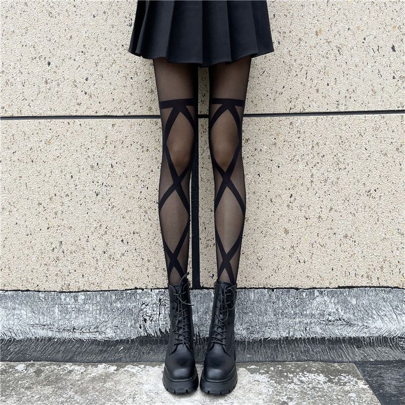 

Осенние сексуальные колготки с перекрестными ремешками - Наряд плохой девочки, Черный шелк на весну-осень, Белые чулки в стиле JK чёрный