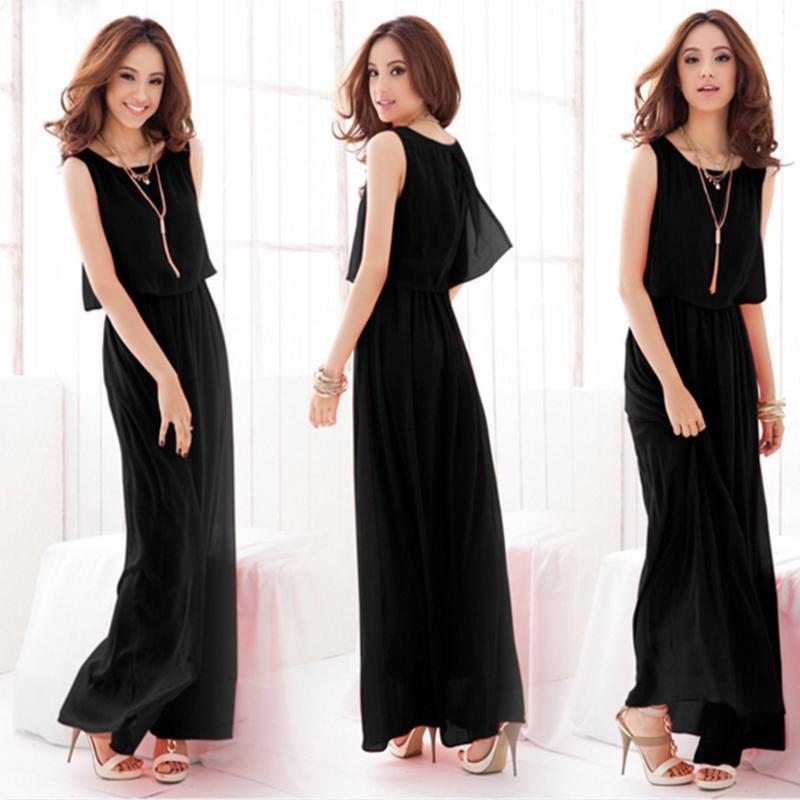 Elegant Summer Fashion Women Round Neck Sleeveless Chiffon Dress For Casual Party