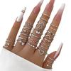 28Pcs Set Trendy Simple Gold Color Geometric Inlay Zircons Hollowed-out Heart Shape Wave Joint Rings for Women Designer Jewelry