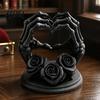 Decorative Skeleton Heart Sculpture 3D Printed Shape Hand Ornament Gothic Rose Skull Statue Dark Home Aesthetic Accessories for Decor Unique