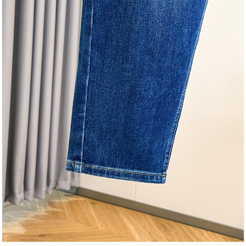 DIMANAF 2026 Autumn Winter New Plus Size Women Loose Fit Denim Pants Embroidery Decorated Blue