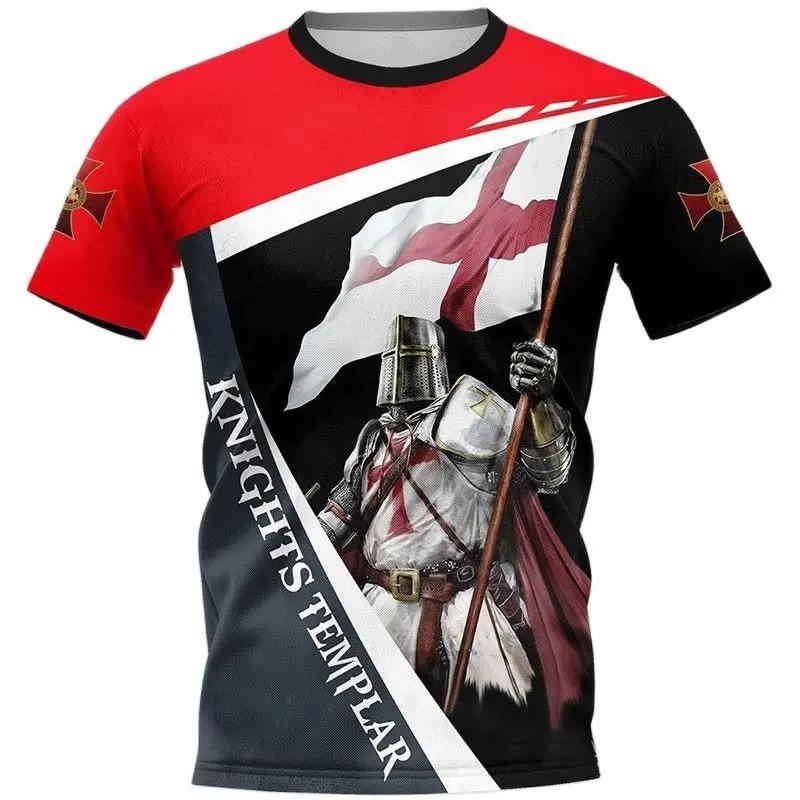 Knights Templar 3D Printing T Shirt Man Summer O-Neck Short Sleeve Oversized Top Casual Tee Loose Streetwear Harajaku