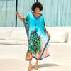 EDOLYNSA Eleganter Boho-Kaftan in Übergröße für Damen mit Pfauen-Print 2024 Sommer V-Ausschnitt Fledermausärmel Strandkleid Badeanzug Überzug Hauskleid Q1674