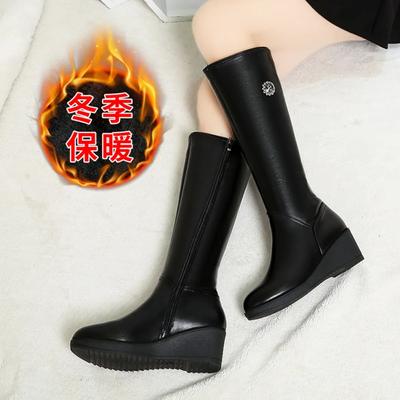 Kadın Botları Zarif Topuklu Ayakkabılar Kış Diz Üstü Şaft Uzun Ayakkabılar Kadın için Dolgu Topuk Topuklar Yapay Elmas Su Geçirmez Bot