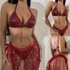Seksowny damski trójkątny zestaw bikini z wiązaniem po bokach stringi stringi strój kąpielowy jedno ramię elastyczny