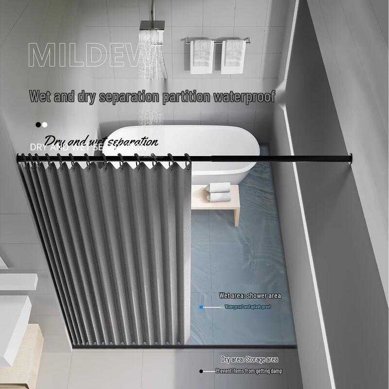 Ansha Magnetisch Opvouwbaar Douchegordijn met Verstelbare Stang