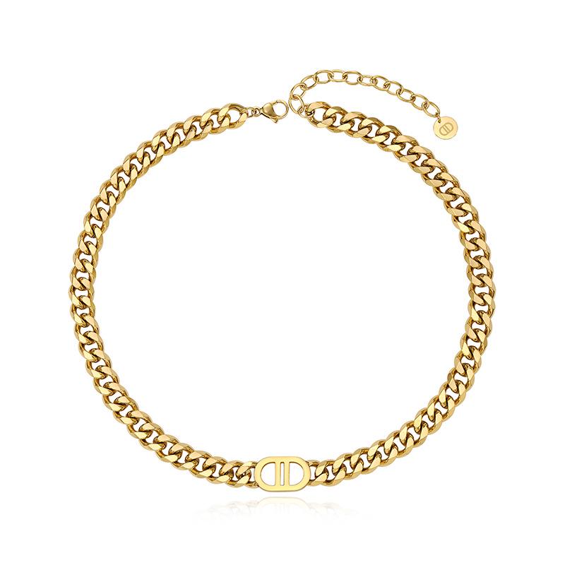 Titanium Steel Non-Fading Women's Hip-Hop Cuban Chain Necklace - Trendy European & American Street Style Clavicle Accessory