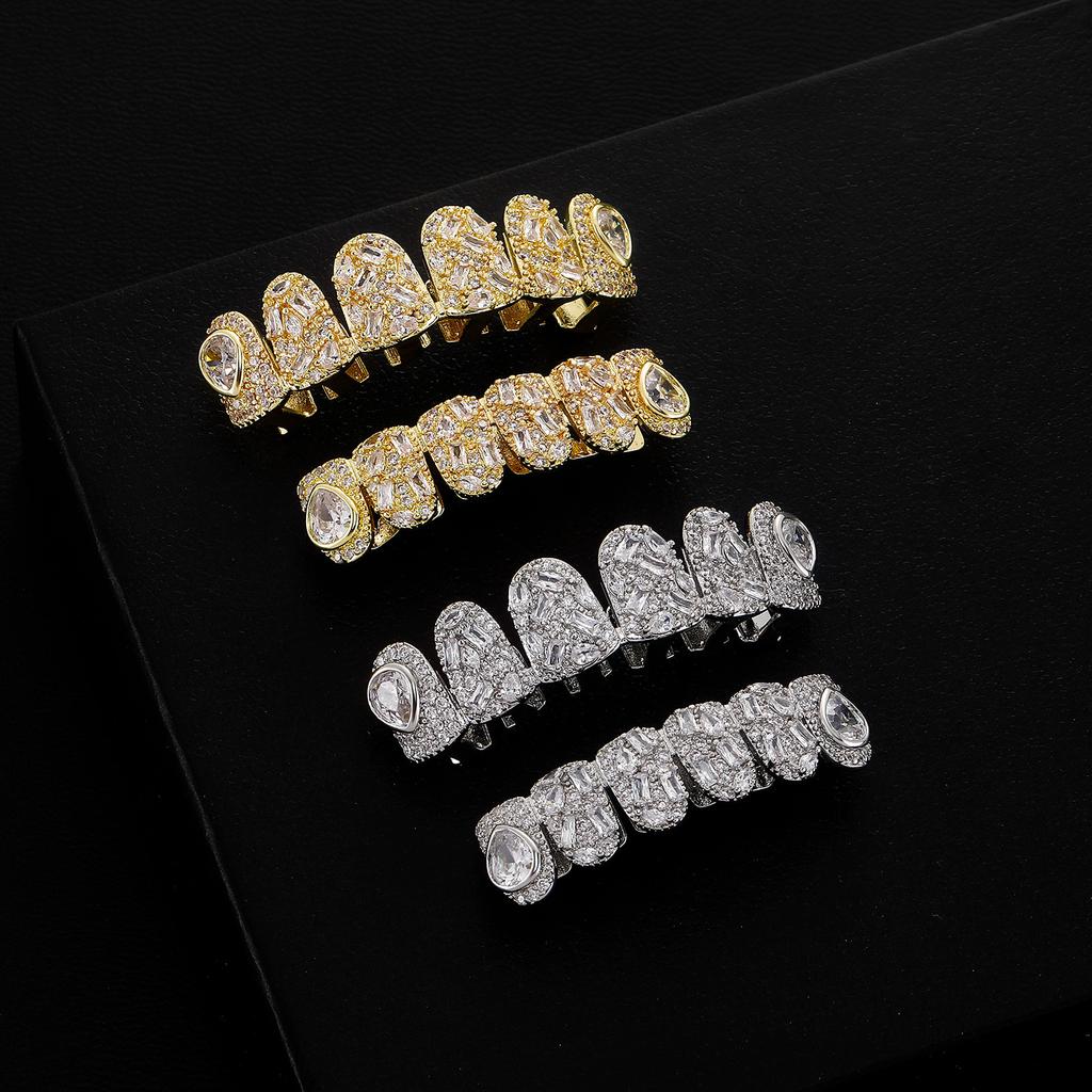HotSale Hip Hop Men Grillz Full Micro Pave Zircon Iced Out Rapper Stage Cosplay Bling Teeth Decoration Jewelry
