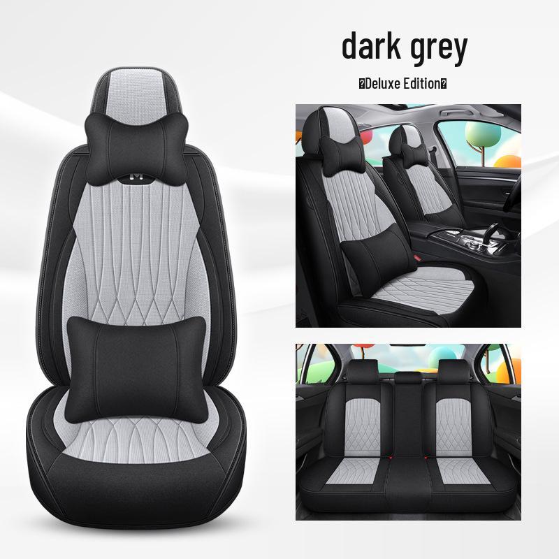 Universal Breathable Linen Car Seat Cushion - Full Surround for All Seasons, Fits Five Seats