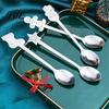 Elegant Table Decor for Parties 4Pcs Christmas Dessert Spoons, Stainless Steel Coffee Spoons with Gingerbread Star Shaped Stirring Man Stocking