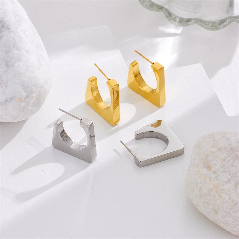 DIEYURO 316L Stainless Steel Geometric Stud Earrings For Women Designer Exaggerated C Loop Square Earrings Girls Party Jewelry