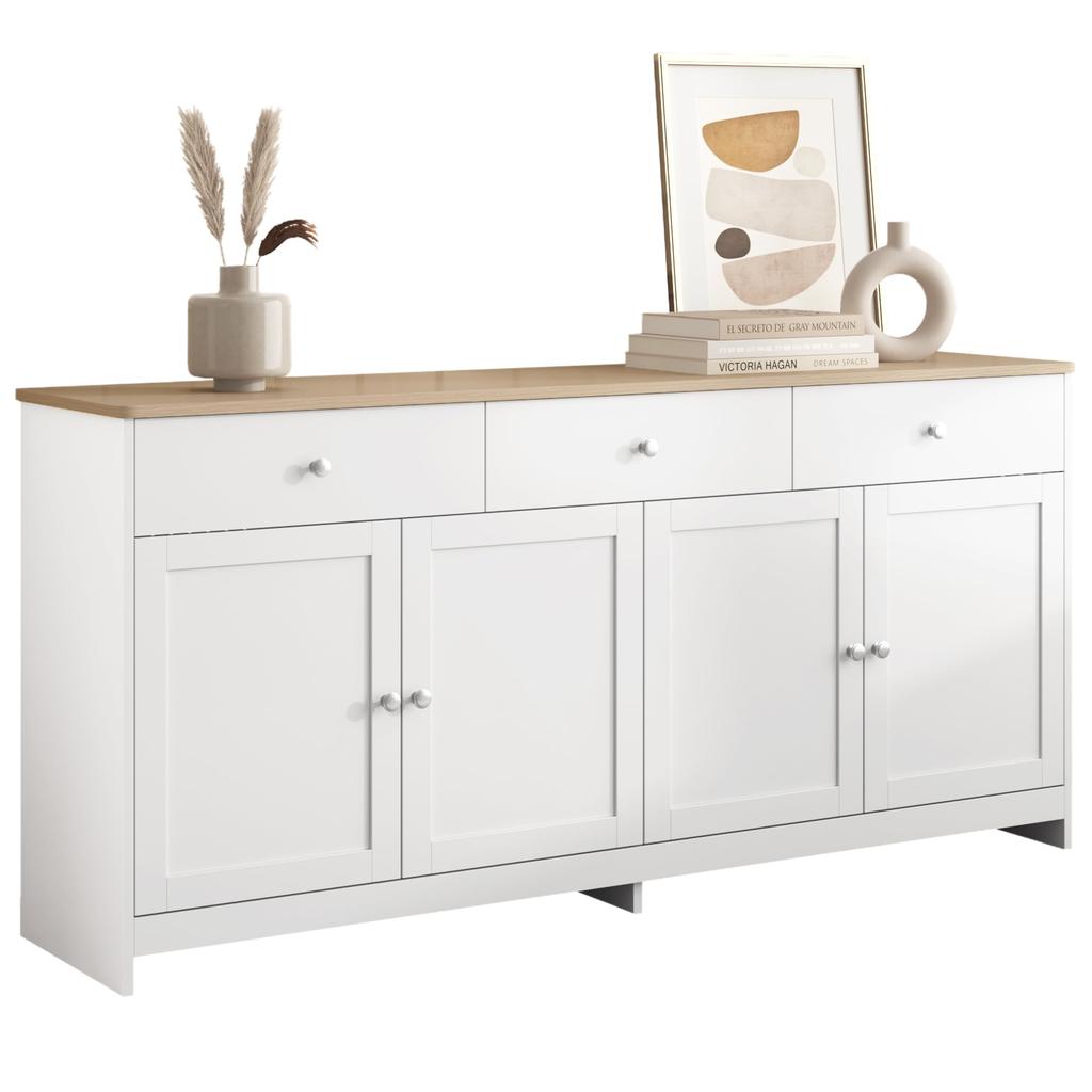 Sideboard Aufbewahrungsschrank: Moderne Anrichte 4 Türen, 2 Schubkästen, viel Stauraum, Esszimmer/Wohnzimmer/Küche, Braun, 208x39.5x80 cm