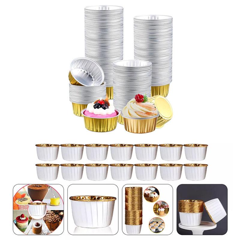 Disposable Aluminum Foil Tart Pans with Lids Mini Pie and Cupcake Baking Molds for Oven Freezer Takeout Kitchen Supplies