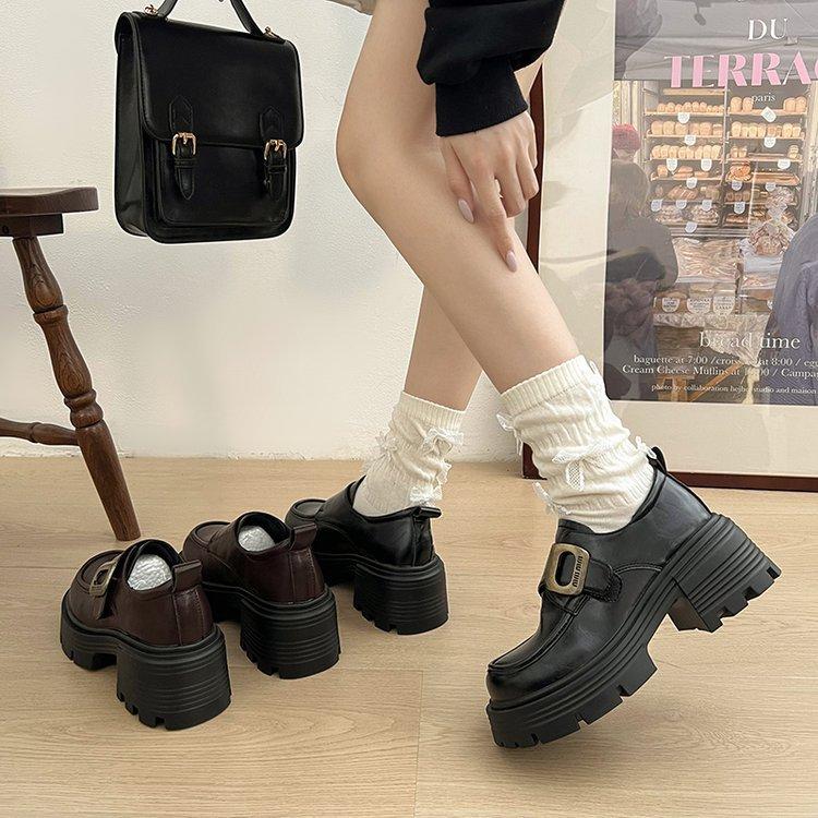 Platform British style small leather shoes women's 2024 new autumn and winter loafers retro versatile jk black commuter shoes
