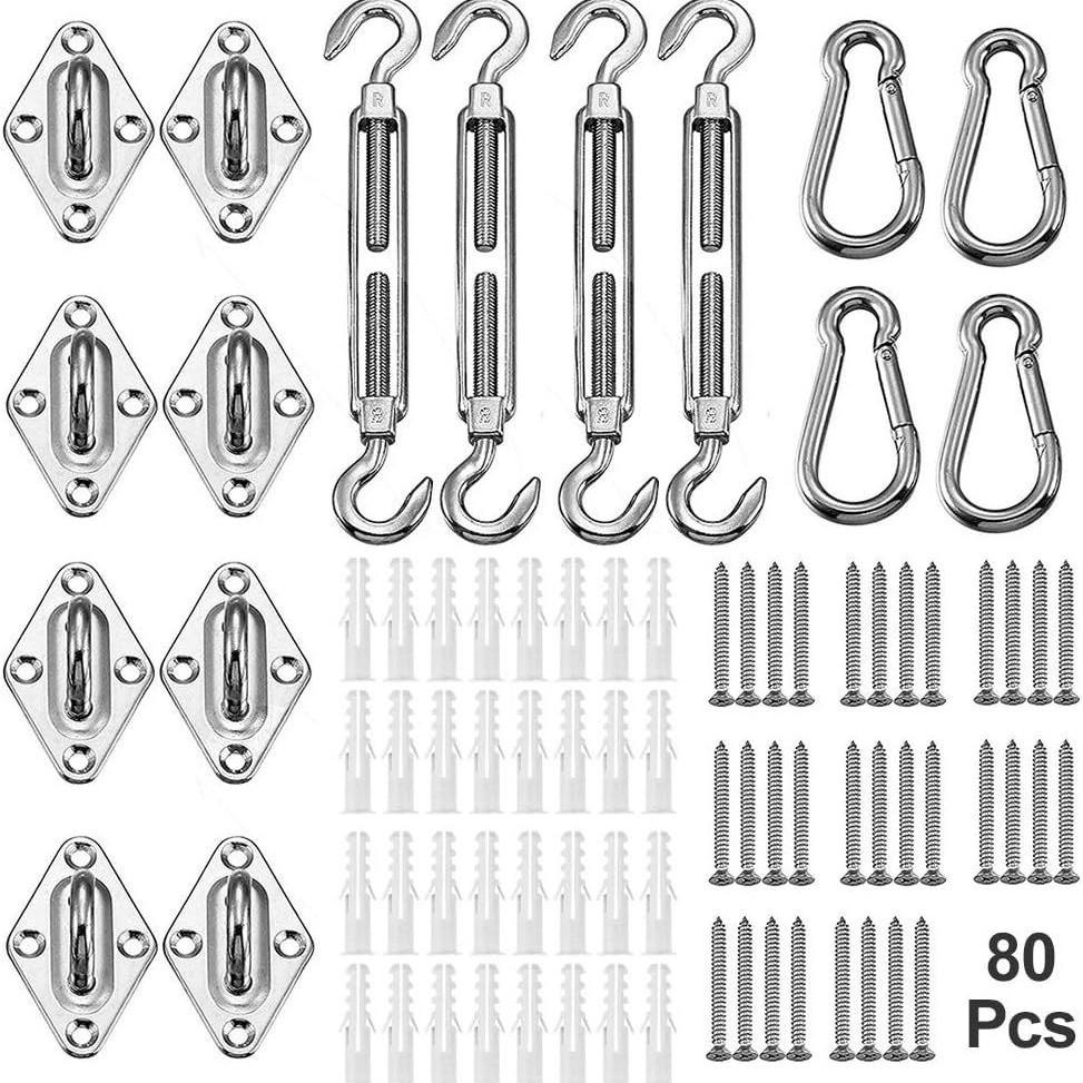 

Набор аксессуаров для солнцезащитного паруса из нержавеющей стали: Талреп, Пряжка и Треугольные угловые кронштейны для Прямоугольных солнцезащитных парусов для уличного сада. M5 (80-piece set)
