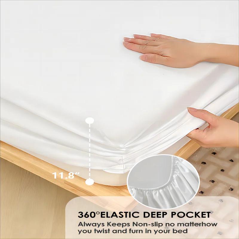 1PC Plain Color Waterproof Mattress Cover Polyester Material Thin Breathable Bedroom Four Seasons Apply