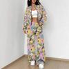Casual Fashion Autumn and Winter New European and American Women's Clothing Color Flower Printing Suit Women