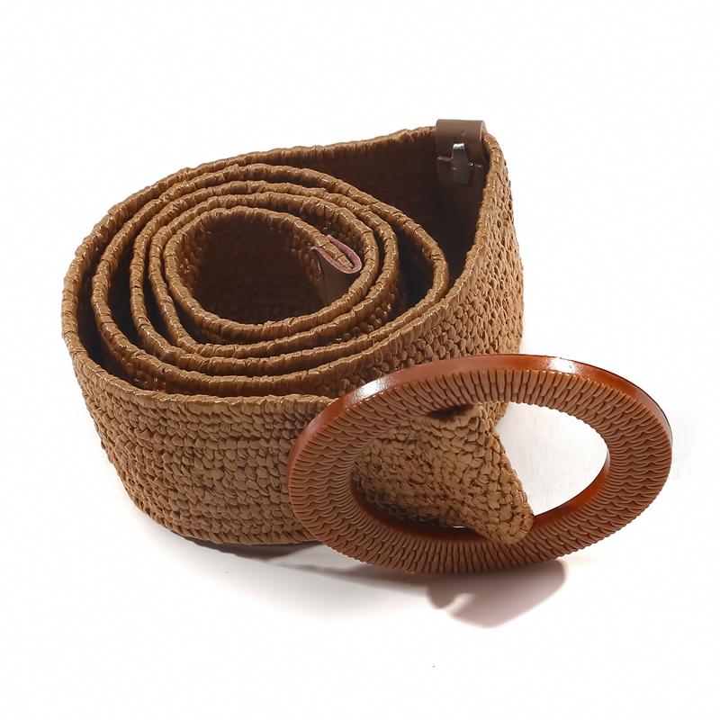 Round Buckle Elastic Braided Belt Women Bohemian Dress Waistband Clothes Decoration Belt