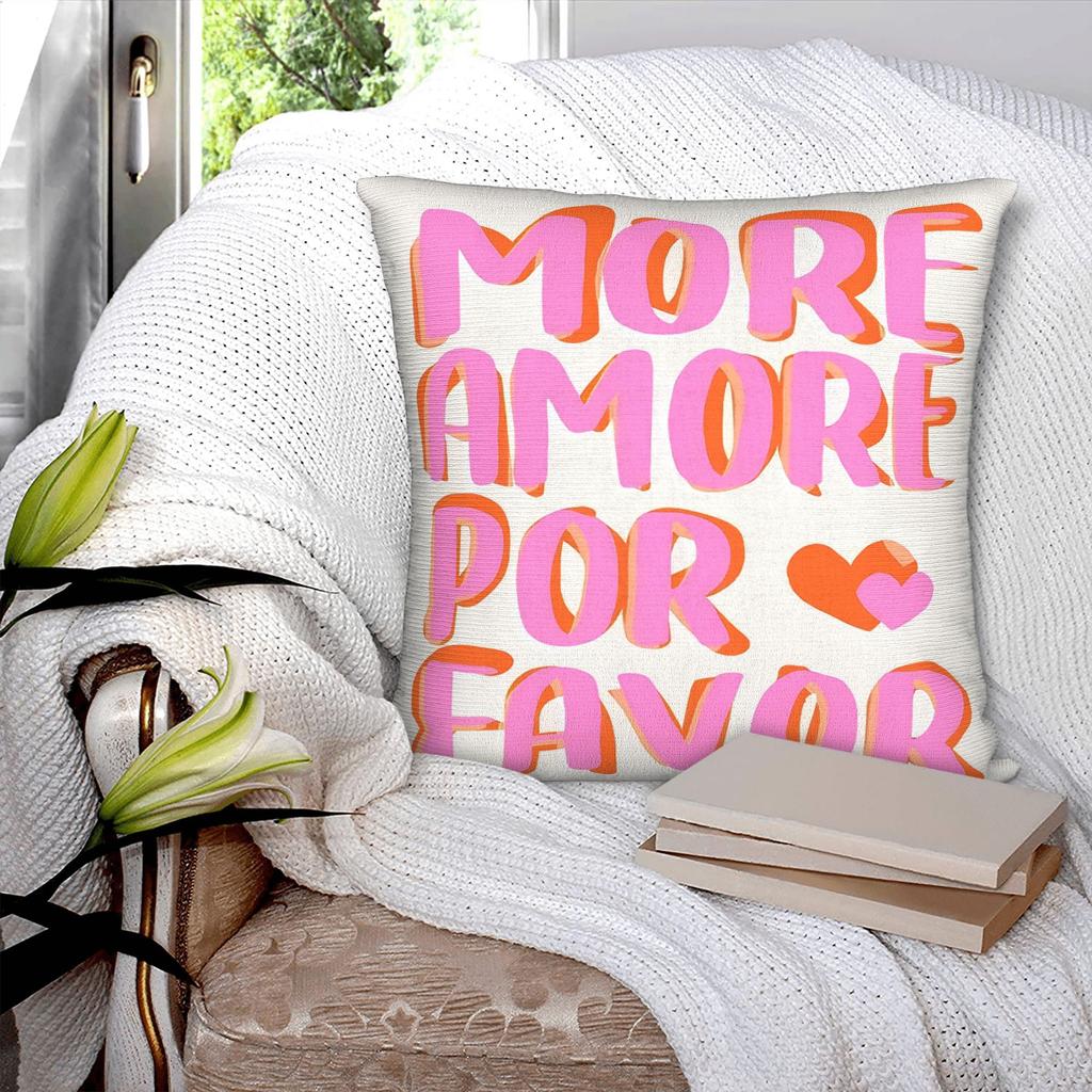 1Pc More Amore Por Favor Slogan Printed Throw Pillow Cover,Suitable For Sofa,Bedroom,Living Room,A Heartwarming Gift For Lovers.