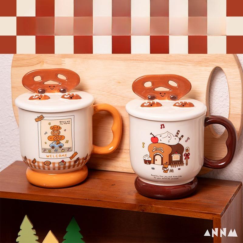New High Appearance Ceramic Mugs with LIDS for Women  Household Drinking  Coffee and Breakfast Cups