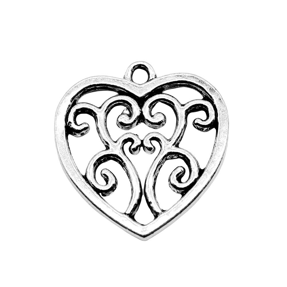 Filigree Heart Charms Antique Alloy Pendants For Vintage Floral Jewelry
