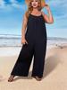 European Summer 2025 Solid Color Wide-Leg Strappy Jumpsuit with Patch Pockets