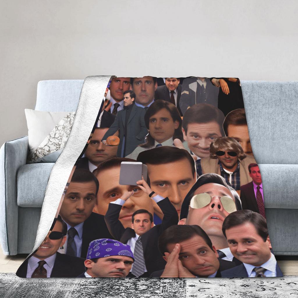 Dwight Schrute Collage Flannel Blanket Autumn Super Warm Throw Blanket For Kids Living Room Graphic Bedspread Sofa Bed Cover