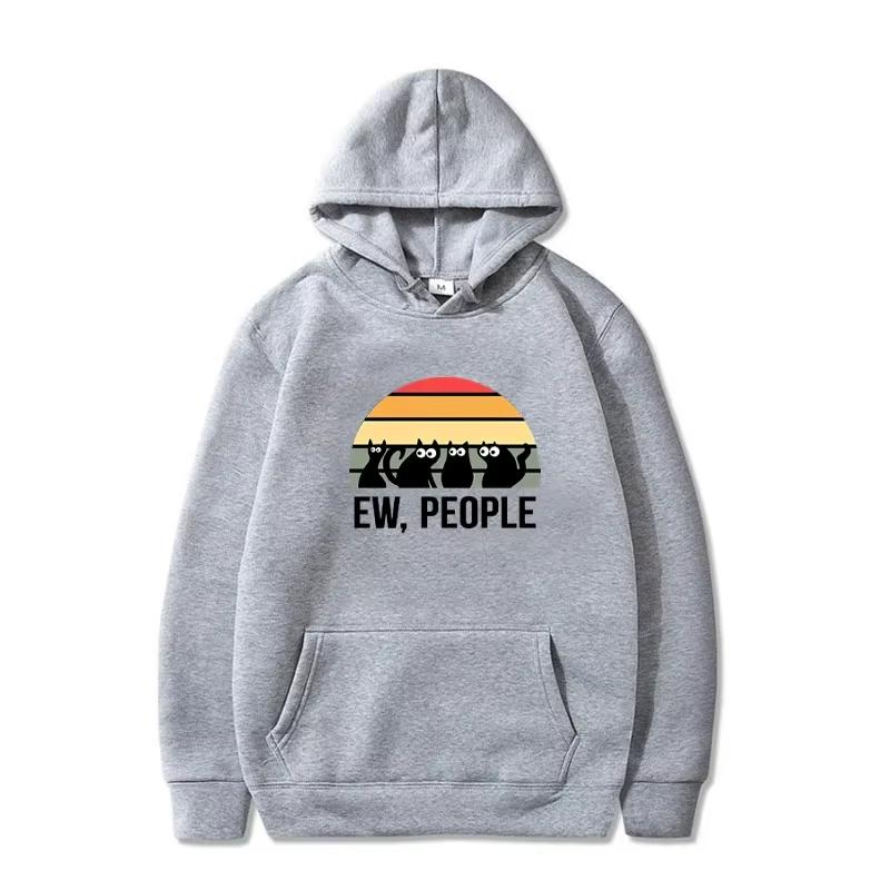 Fall and Winter Men and Women with the Same Hooded Sweater EW PEOPLE Printing Casual Fashion Trend Daily Wear Fleece Warm Tops