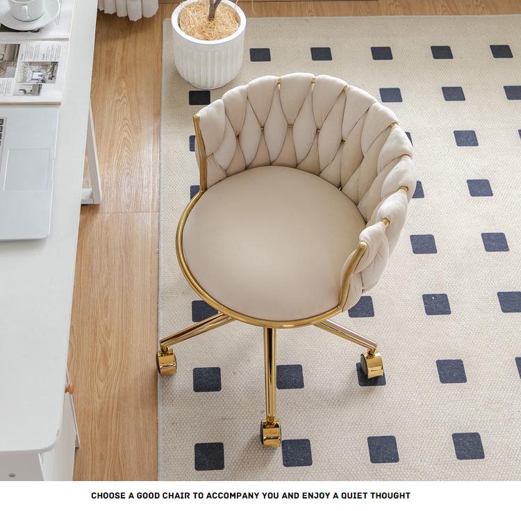 Elegant Gold Makeup & Dressing Stool with Fabric Upholstery